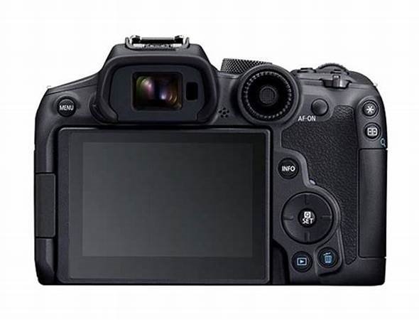Back of the Canon EOS R7 camera showing the vari-angle touchscreen and AF joystick.