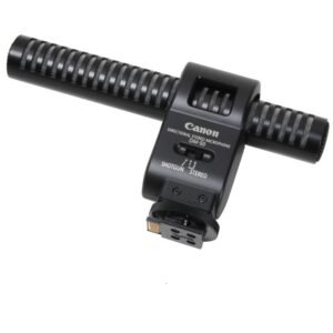 Canon DM-50 Directional Stereo Microphone mounted on camcorder with official warranty available in Lebanon