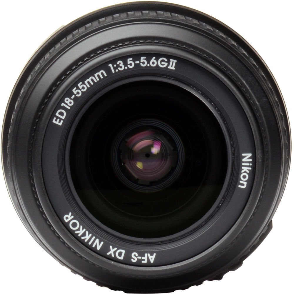 Close-up of the front element and coatings of the Nikon AF-S DX 18-55mm ED II