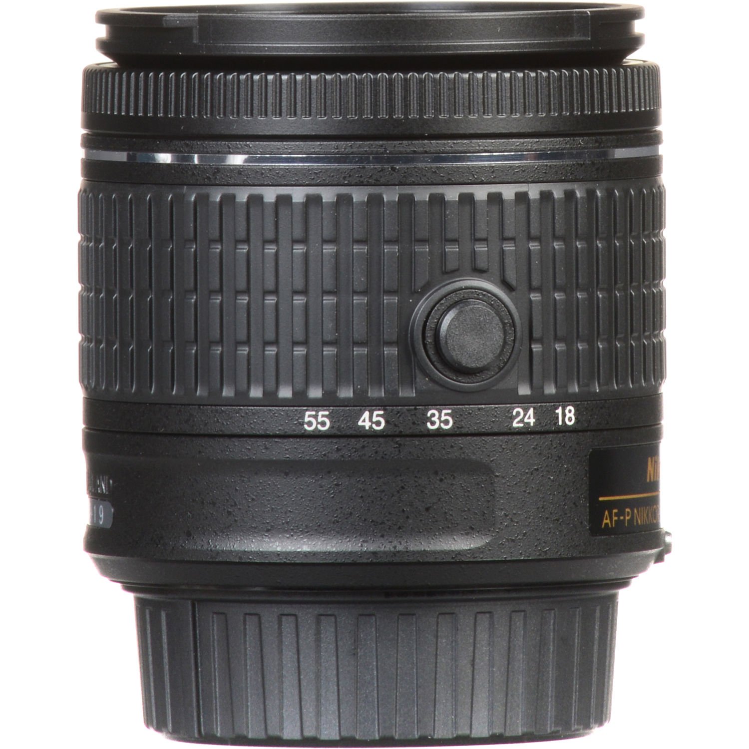 Zoom ring markings from 18 to 55mm on the Nikon 18-55mm ED II