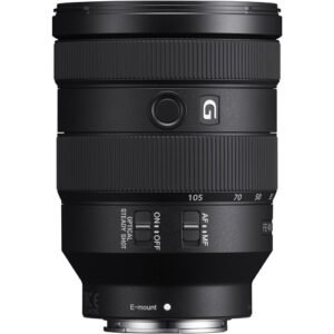 Sony FE 24-105mm f/4 G lens standing upright, available in Lebanon at Zoom Photo Pro