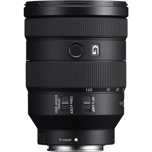 Sony FE 24-105mm f/4 G lens standing upright, available in Lebanon at Zoom Photo Pro