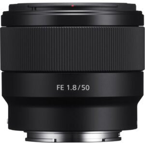 Sony FE 50mm f/1.8 lens standing upright, available in Lebanon at Zoom Photo Pro