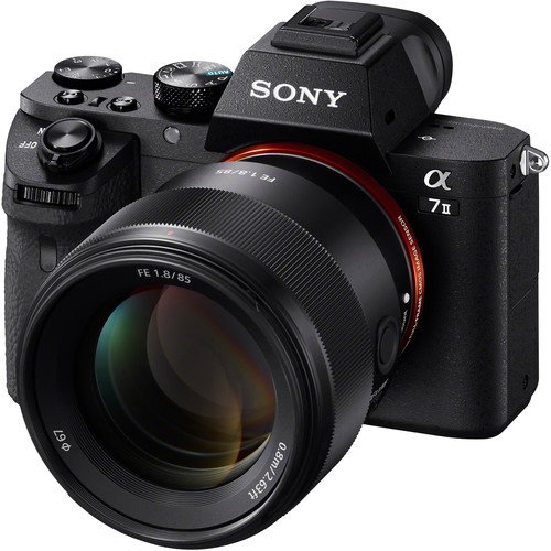 Sony FE 85mm f/1.8 mounted on a full-frame Alpha body