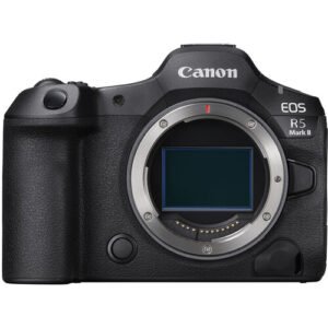 Front view of the Canon EOS R5 Mark II mirrorless camera body.