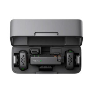 The DJI Mic Mini wireless microphone system in its charging case