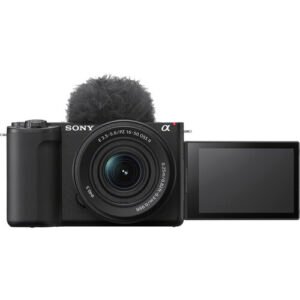 The Sony ZV-E10 II vlogging camera with the 16-50mm f/3.5-5.6 lens and microphone windscreen.