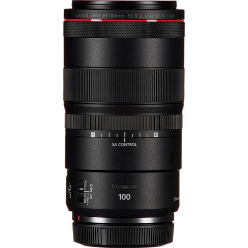 Canon RF 100mm f/2.8 L Macro IS USM Lens showing SA Control ring and switches in Lebanon