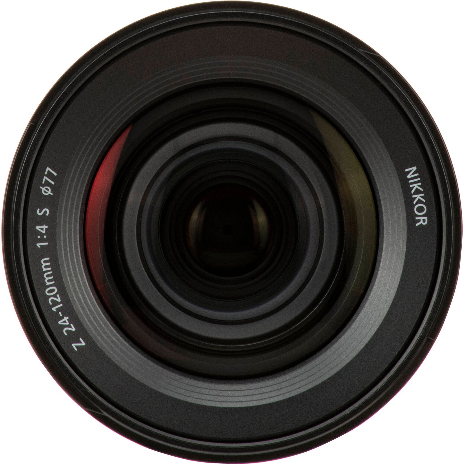 Close-up of the front element and coatings of the Nikon Z 24-120mm f/4 S