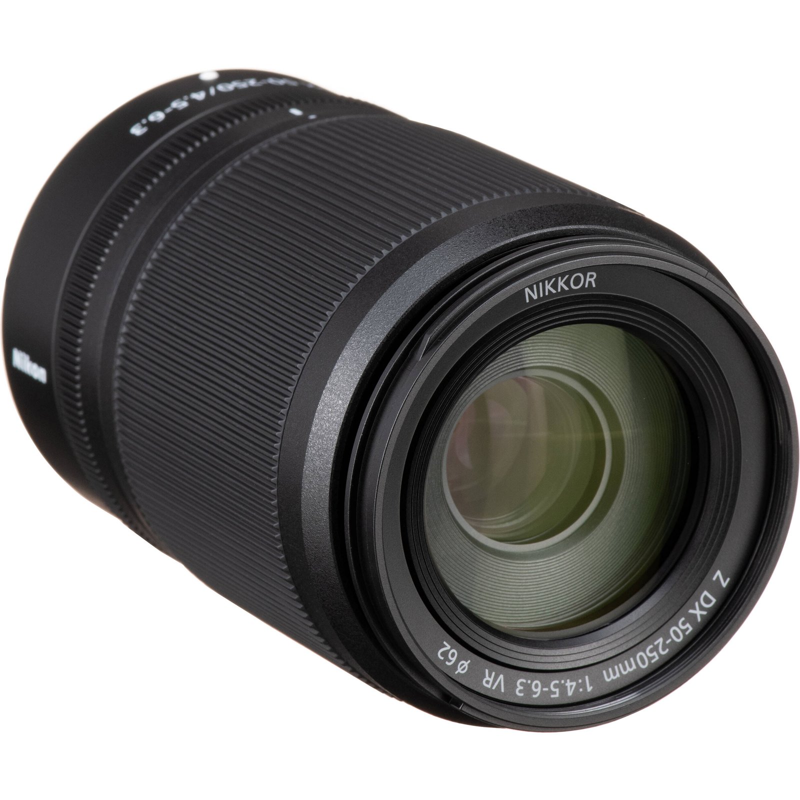 Close-up of the front element and coatings of the Nikon Z DX 50-250mm VR