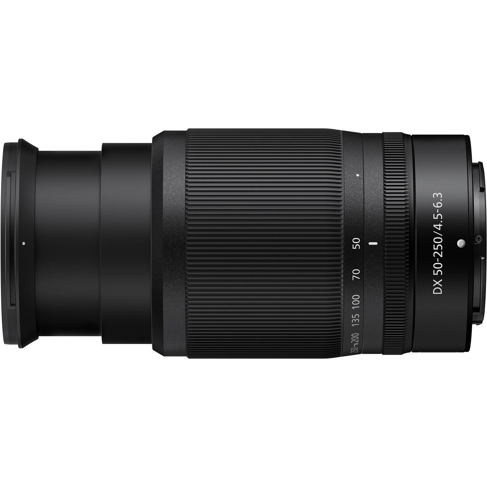Side profile of the Nikon Z DX 50-250mm VR showing the control rings