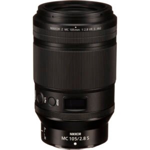 Nikon Z MC 105mm VR S lens standing upright, available in Lebanon at Zoom Photo Pro