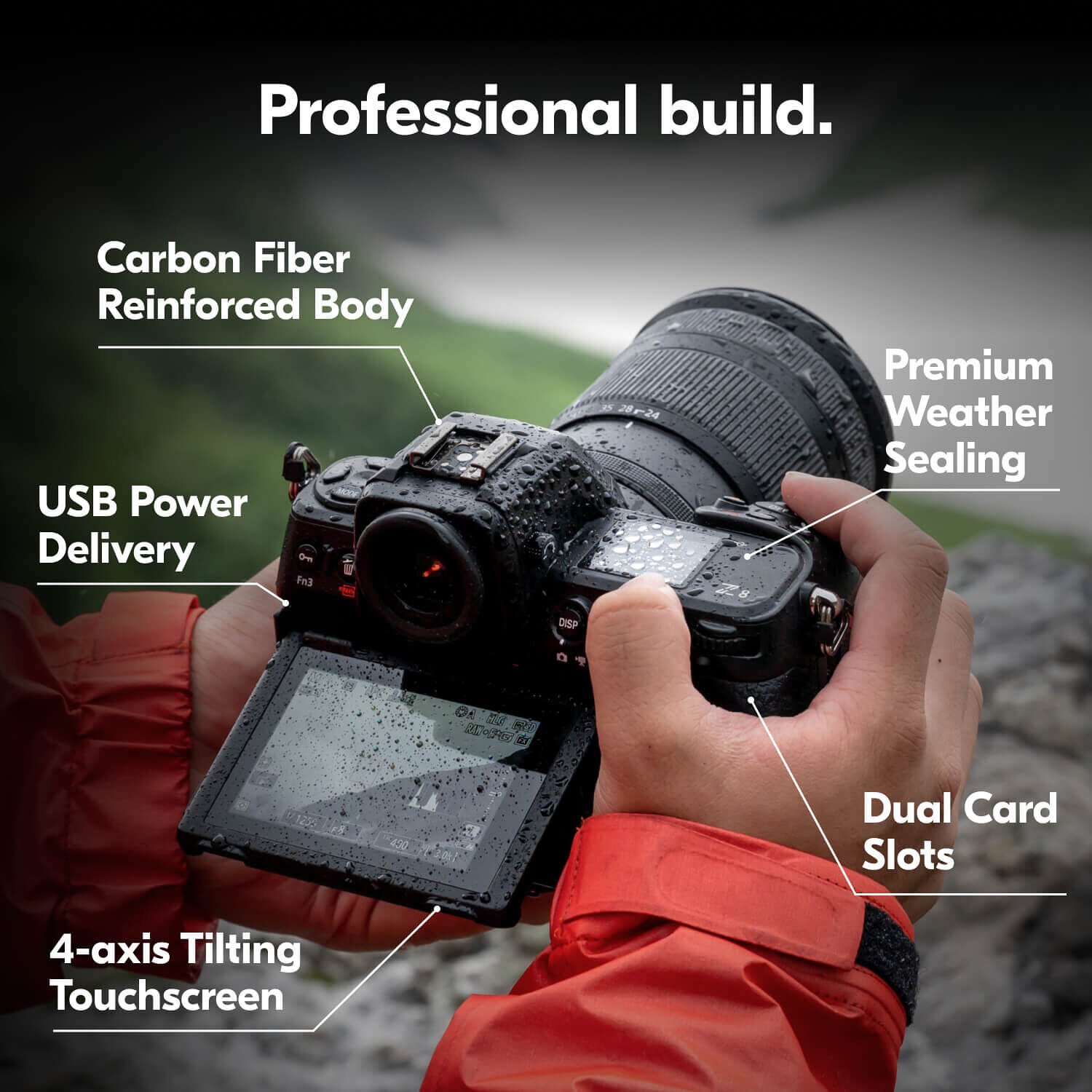 The Nikon Z8 held in hand showing its grip and size