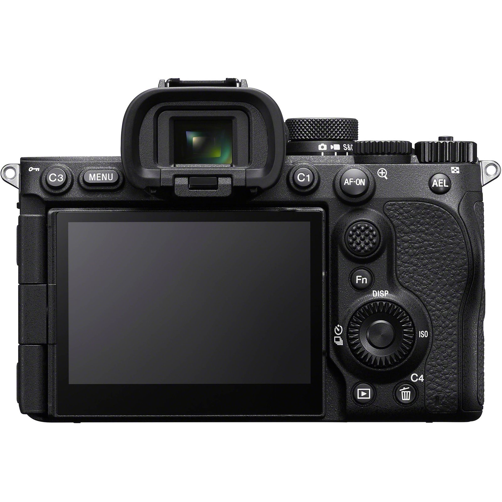 Rear LCD screen and button layout of the Sony a7 V