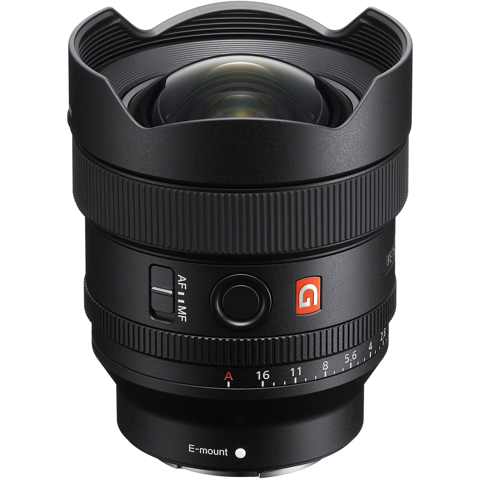 Close-up of the front element and coatings of the Sony FE 14mm f/1.8 GM
