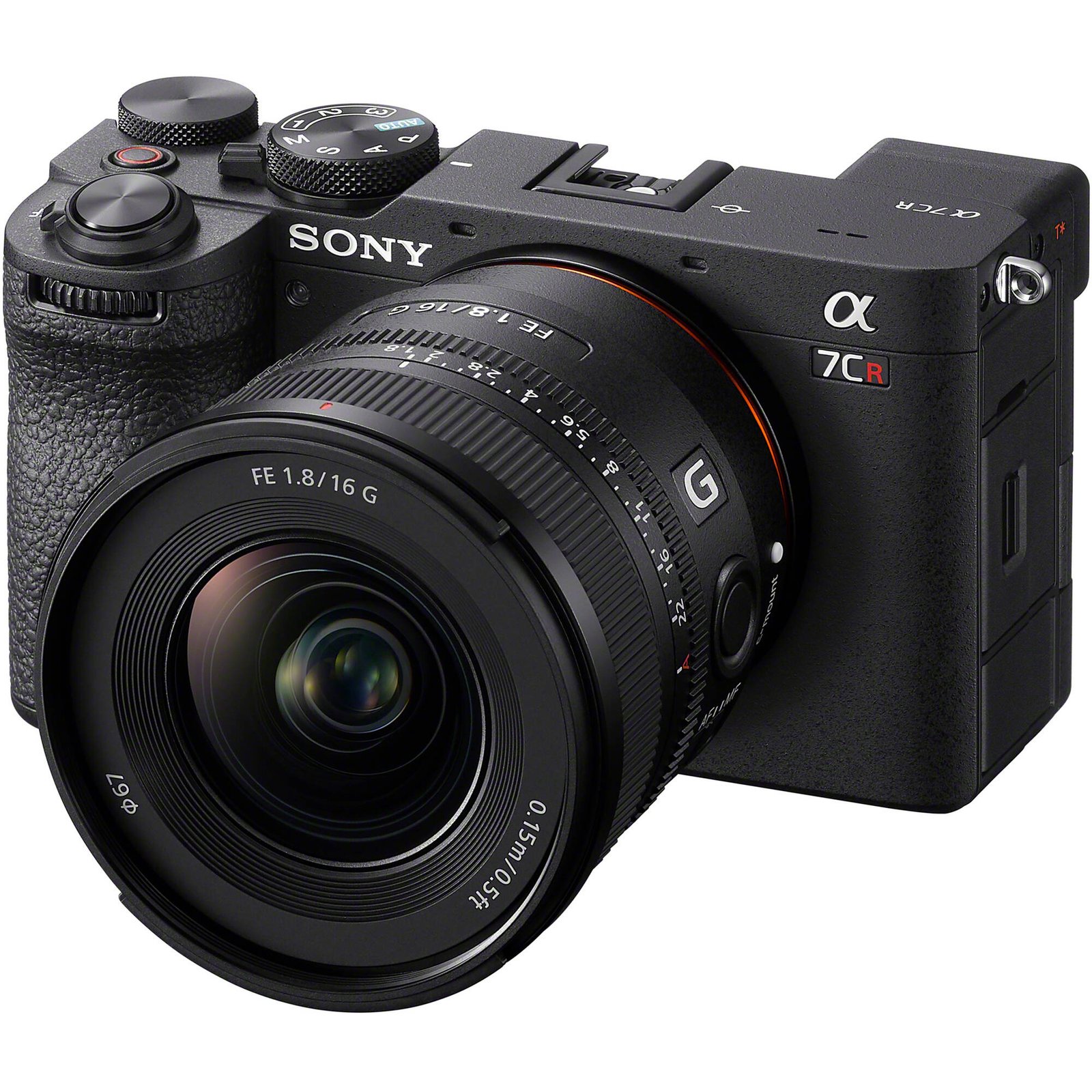 Sony FE 16mm f/1.8 G mounted on a compact body