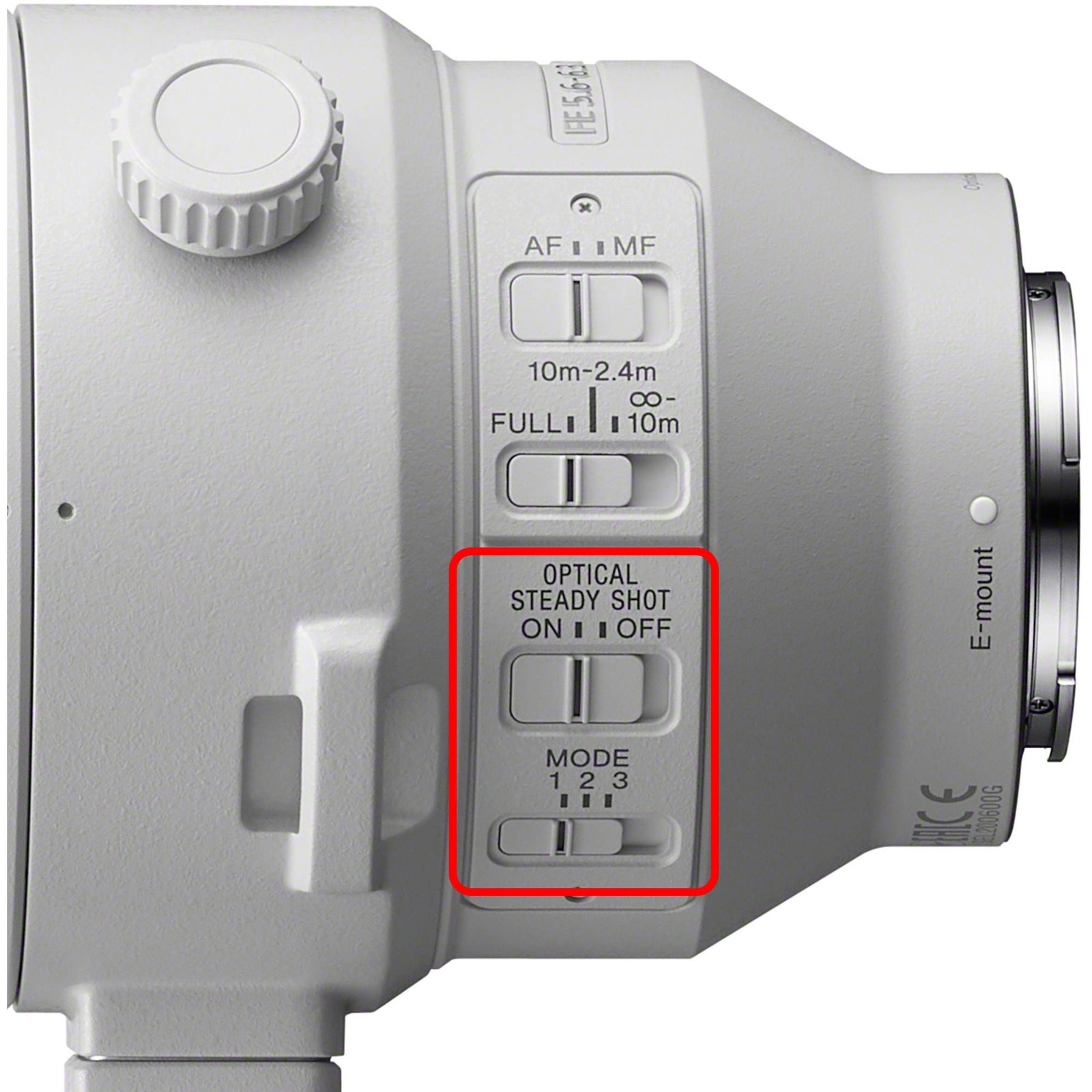 Zoom ring and focus range limiter switches on the Sony FE 200-600mm G