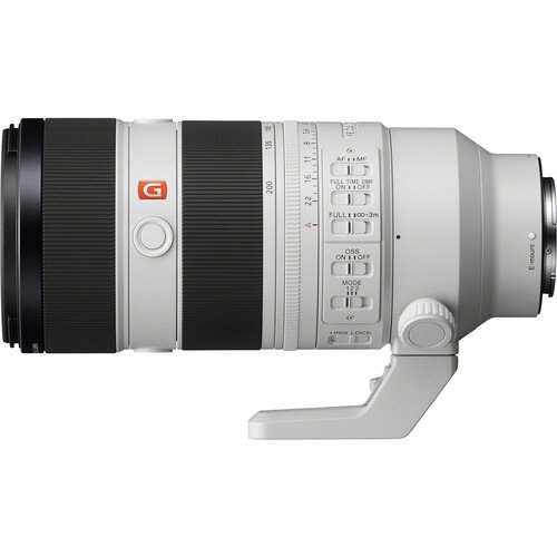 Side profile of the Sony FE 70-200mm f/2.8 GM II showing the control rings and switches