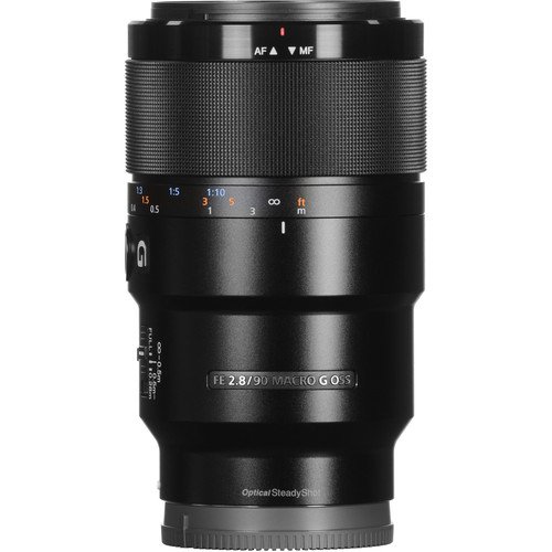 Sony FE 90mm Macro G lens standing upright, available in Lebanon at Zoom Photo Pro