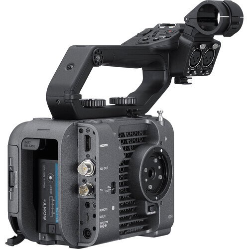 Side connection ports of the Sony FX6 with covers open