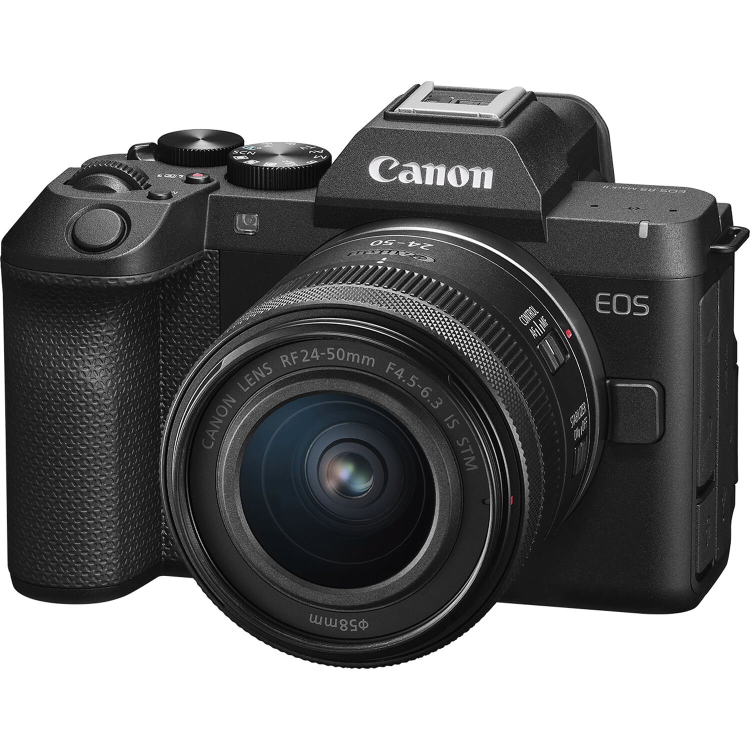 The zoom lens supplied with the Canon EOS R8 Mark II Mirrorless Camera with RF 24-50mm Lens, mounted of the camera