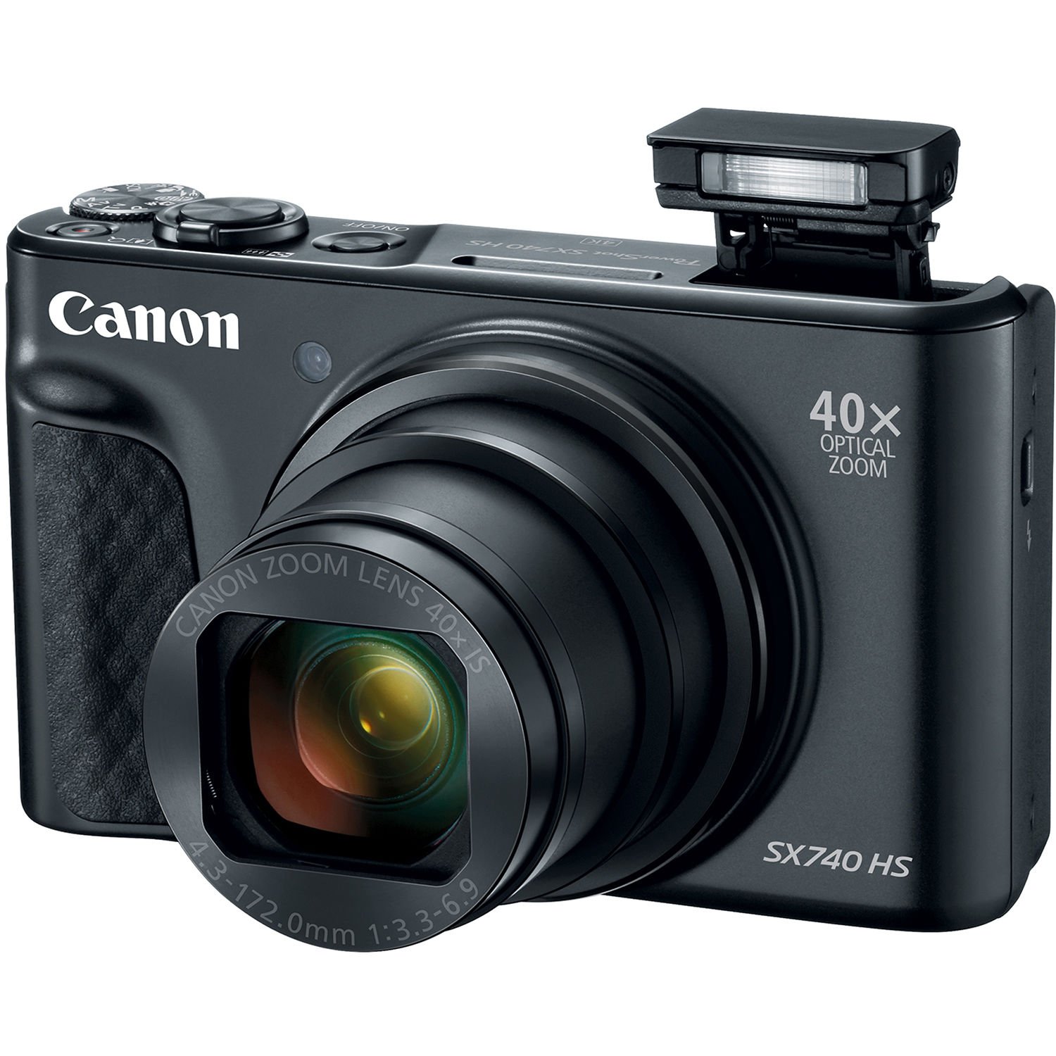 Canon PowerShot SX740 HS Digital Camera (Black) flash deployed