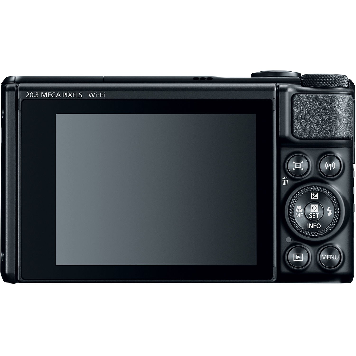 The rear screen and buttons of the Canon PowerShot SX740 HS Digital Camera (Black)