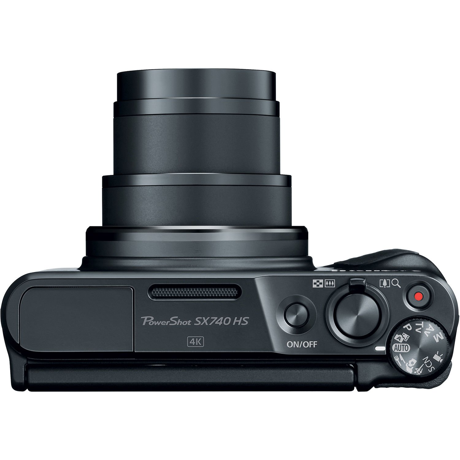 Top controls of the Canon PowerShot SX740 HS Digital Camera (Black) including the zoom lever and mode dial