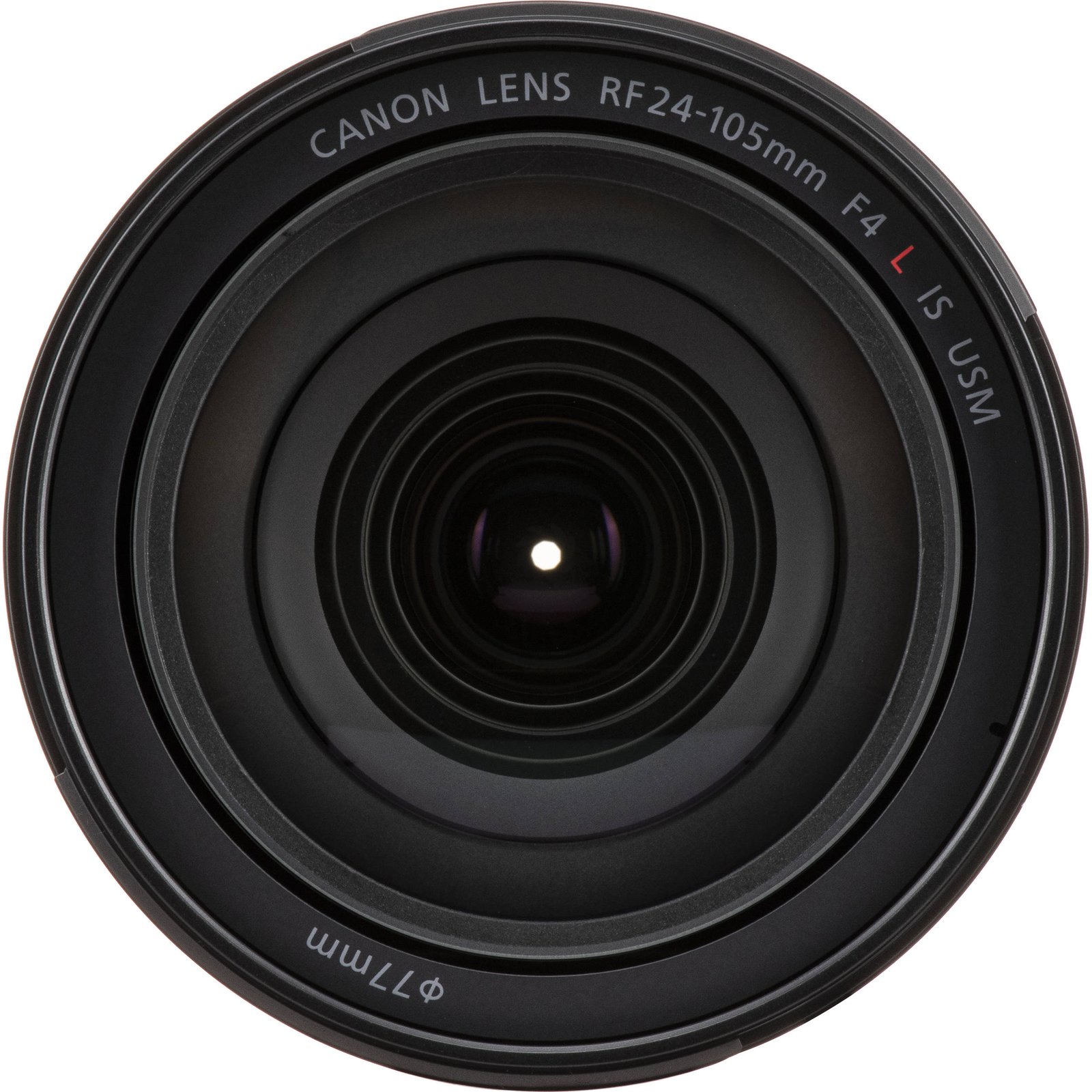 Looking into the front element of the Canon RF 24-105mm f/4L IS USM Lens
