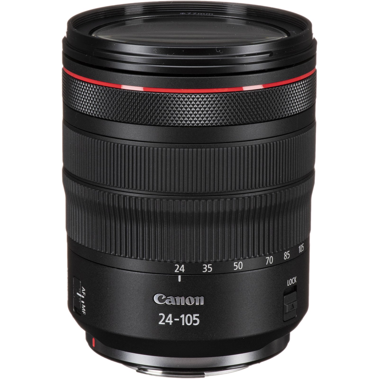 Side profile of the Canon RF 24-105mm f/4L IS USM Lens, sold with official warranty in Lebanon